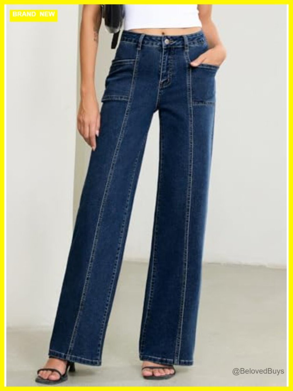 Wide Leg High Waisted Stretchy Denim Jeans with Pockets - Picture 4 of 7